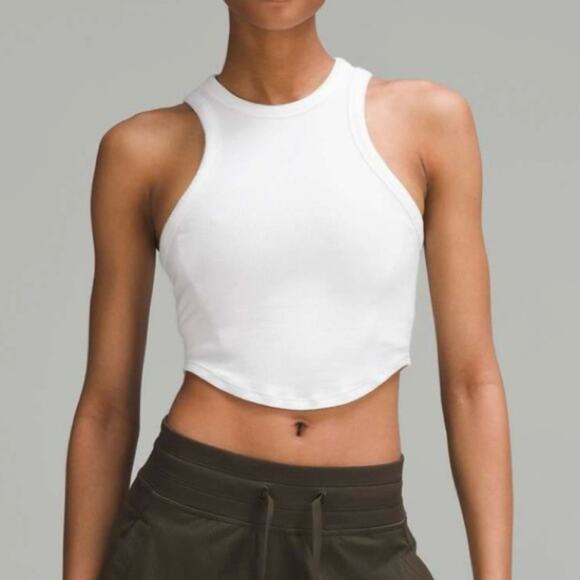 LULULEMON White Ribbed Hold Tight Cropped Soft‎ Lightweight Tank Top Size 12 - Picture 1 of 11